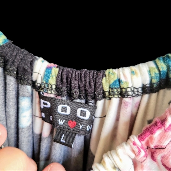 Poof New York Short One-Piece W/ Long Train Dress Woman’s LG Black  Flowered - Picture 6 of 6